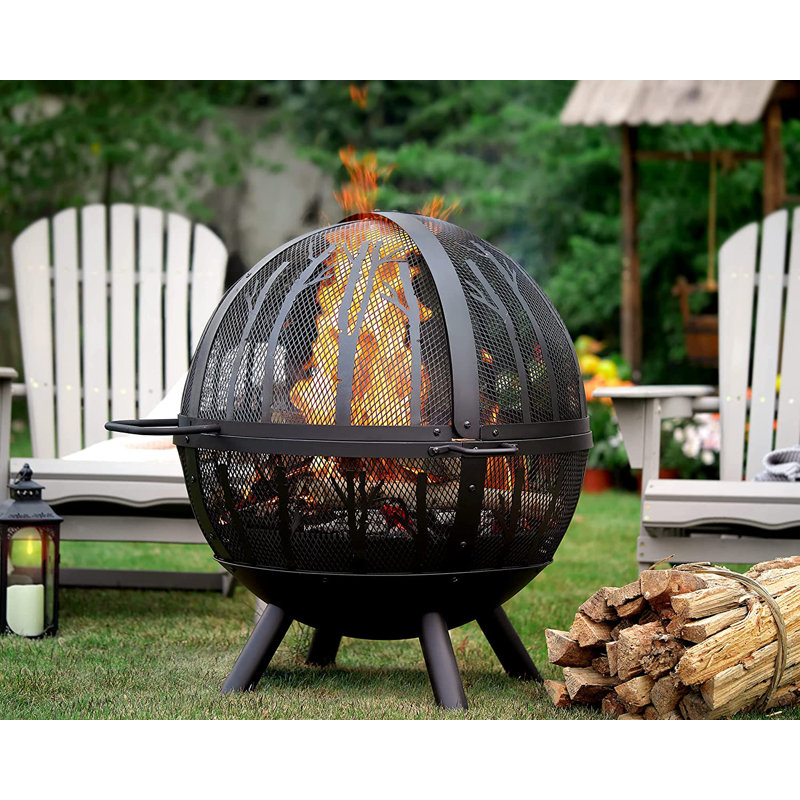 PaPaJet 35 Inch Sphere Fire Pit with Grill, Outdoor Wood Burning